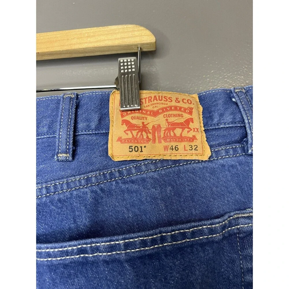 Levis 501 Jeans Mens 46x32 Blue Denim Button Fly Straight Leg Big Tall